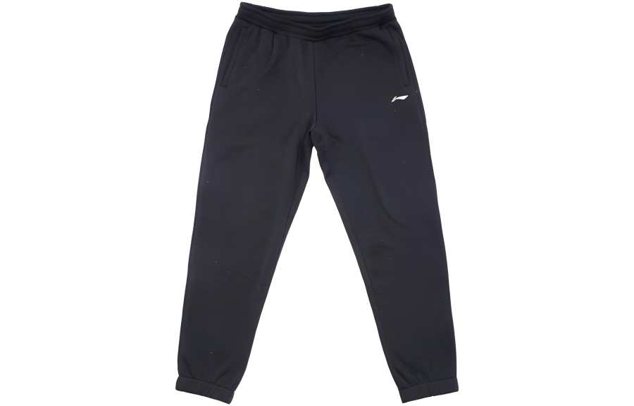 Li-Ning Li Ning Logo Print Solid Color Slim Fit Fleece Lined Knitted Sweatpants Men's Standard Black
