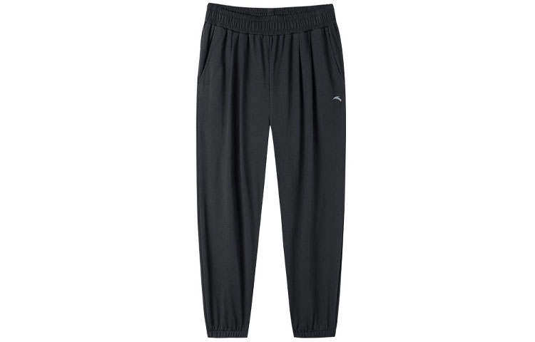 ANTA Knitted Sweatpants Men's Black Moderate Cuffed Pants