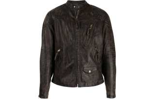 Double RL Leather Jacket Men's Black Umber