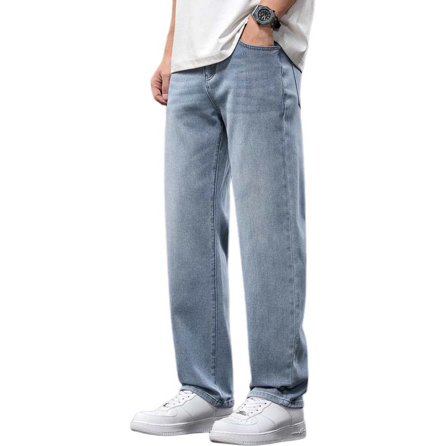 Tonlion Jeans Unisex Light Blue Moderate Straight Fit Pants