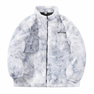 OASISVR Tie Dye Premium Aesthetic Sherpa Stand Collar Thickened And Fleece Lined Embroidery Puffy Puffer Jacket Men's