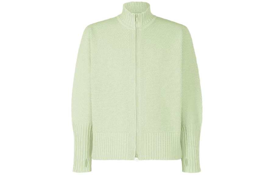 Homme Plissé Issey Miyake Rustic Knit Jackets & Coats Men's Light Emerald Green