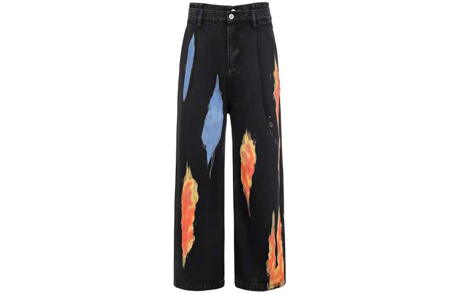 Feng Chen Wang Tie Dye Collection Jeans Men's Black Moderate Straight Fit Pants