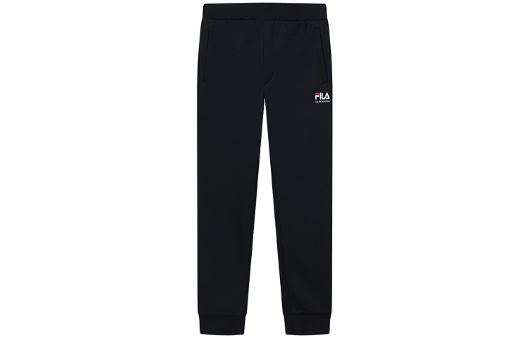 FILA WHITE Logo Embroidery Fleece Lined Elastic Cuff Knitted Sweatpants Men's Marine Blue