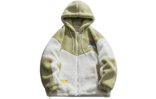STORMATE Color Block Patchwork Drop Shoulder Thickened And Fleece Lined Bear Embroidery Faux Sherpa Warm Zipper