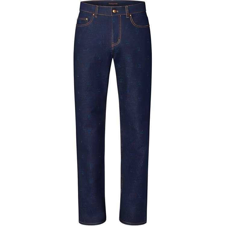 LOUIS VUITTON Lv Lv Blason Embroidered Denim Pants