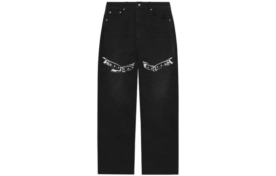 WE11DONE SS23 Jeans Men's Black Moderate Straight Fit Pants
