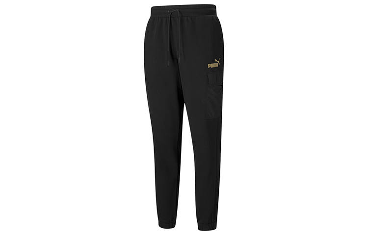 PUMA Winterized Cargo Pants With Gold Stamped Logo Side Pocket, Casual, And Elastic Cuff Long Style Knitted Sweatpants