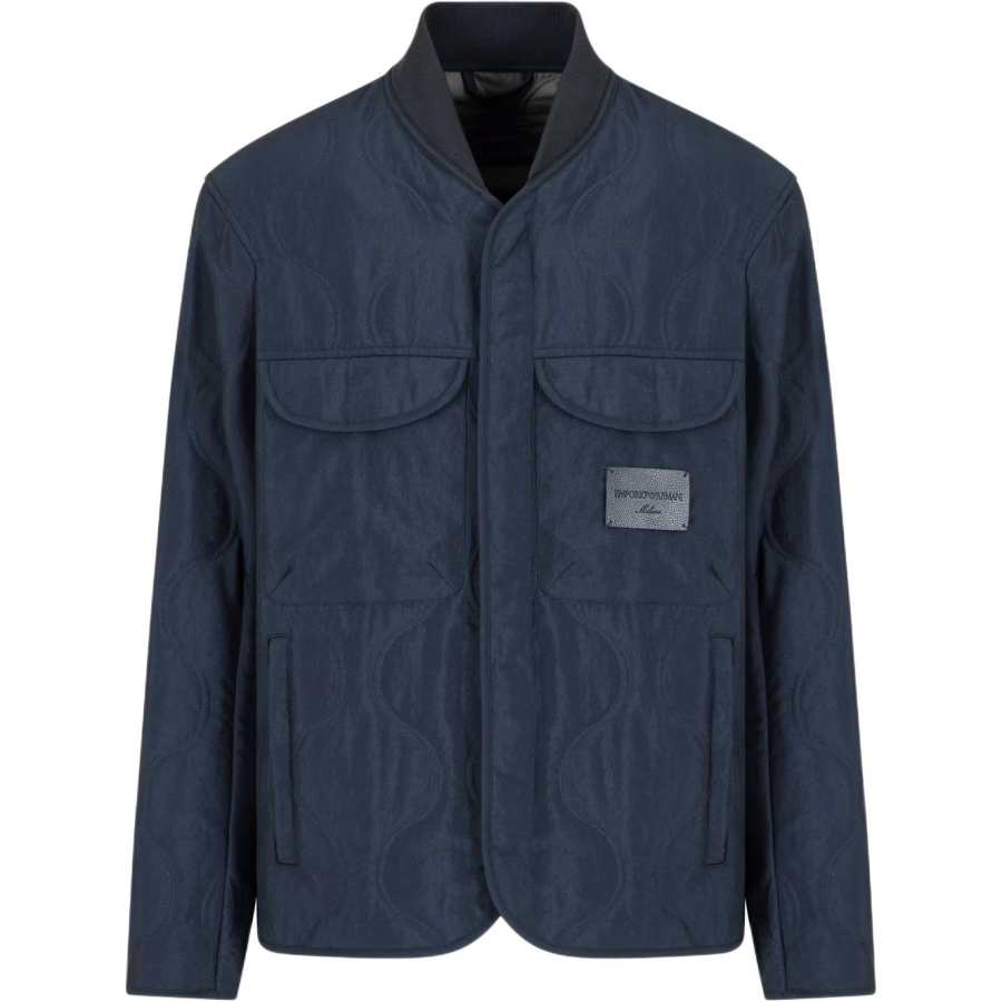EMPORIO ARMANI Two tone Wave Motif Quilted Nylon Blouson