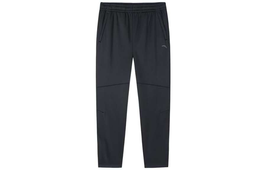 Anta Running Collection Solid Color Logo Print Elastic Waistband Fleece Lined Running Pants Men's Black