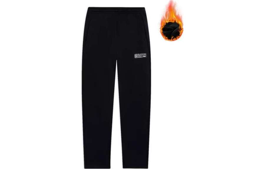 Li-Ning Li Ning Sports Fashion Collection Fleece Lined Thermal Solid Color Letter Logo Print Straight Fit Knitted Sweatpants