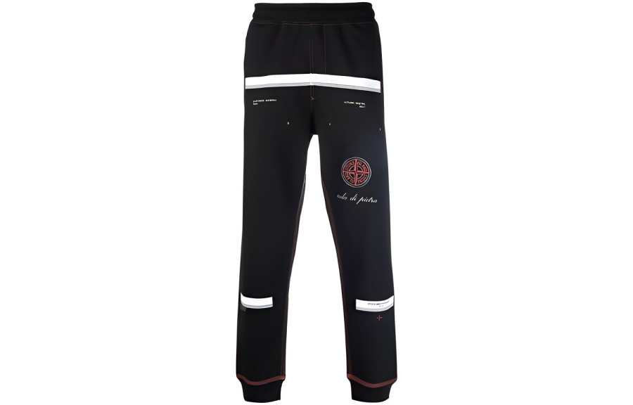 STONE ISLAND Knitted Sweatpants Men's Black Moderate Cuffed Pants