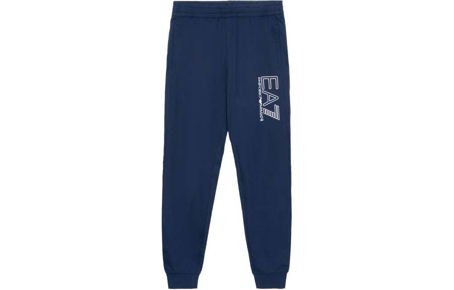 EMPORIO ARMANI EA7 Knitted Sweatpants Men's Blue Moderate Cuffed Pants
