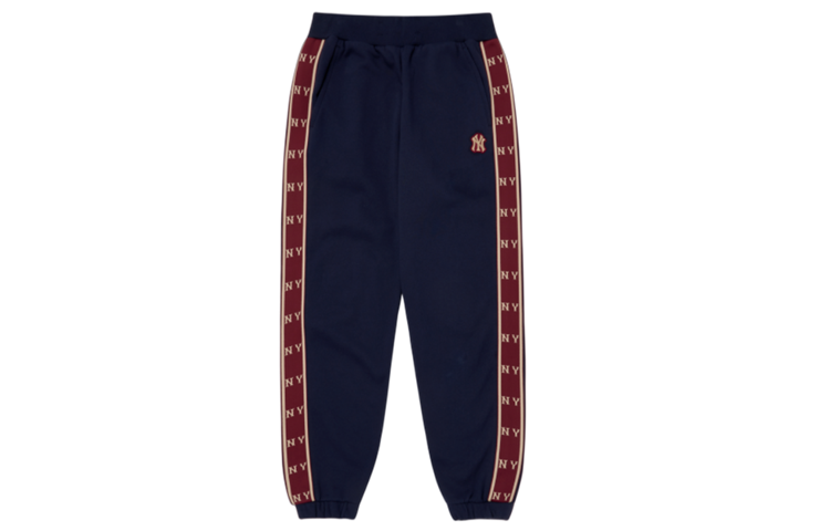 MLB New York Yankees, Side Label Logo Embroidered Fleece Lined Casual Knitted Sweatpants Unisex Navy Blue
