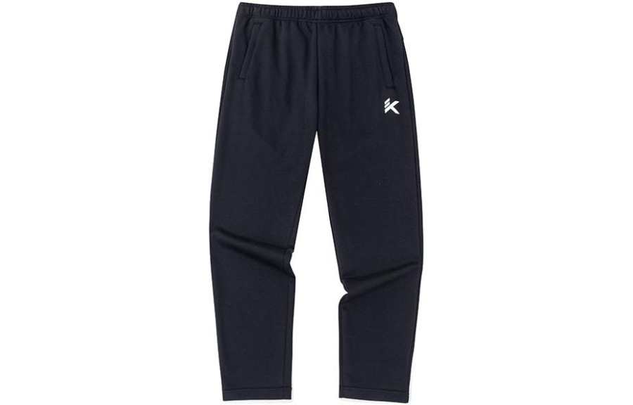 ANTA Anta Solid Color Fleece Lined Mid Rise Knitted Fabric Sweatpants Men's Basic Black