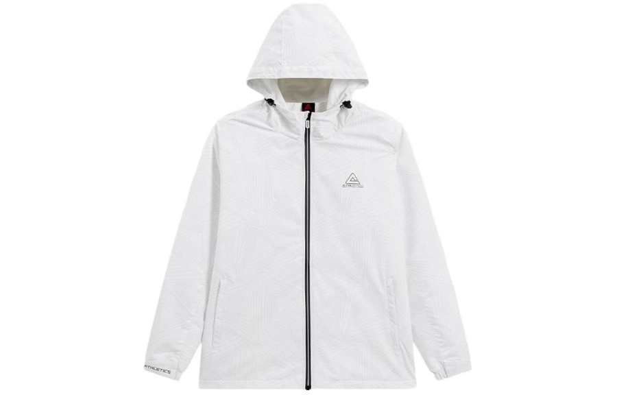 PEAK Men's Comprehensive Training Collection, Hooded Fleece Lined Casual Zippers Trench Coat Men's Raw White