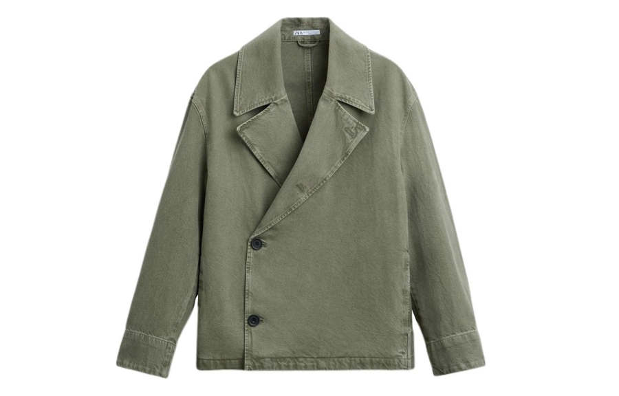 ZARA Trench Coats Men's Green Suit Collar Moderate