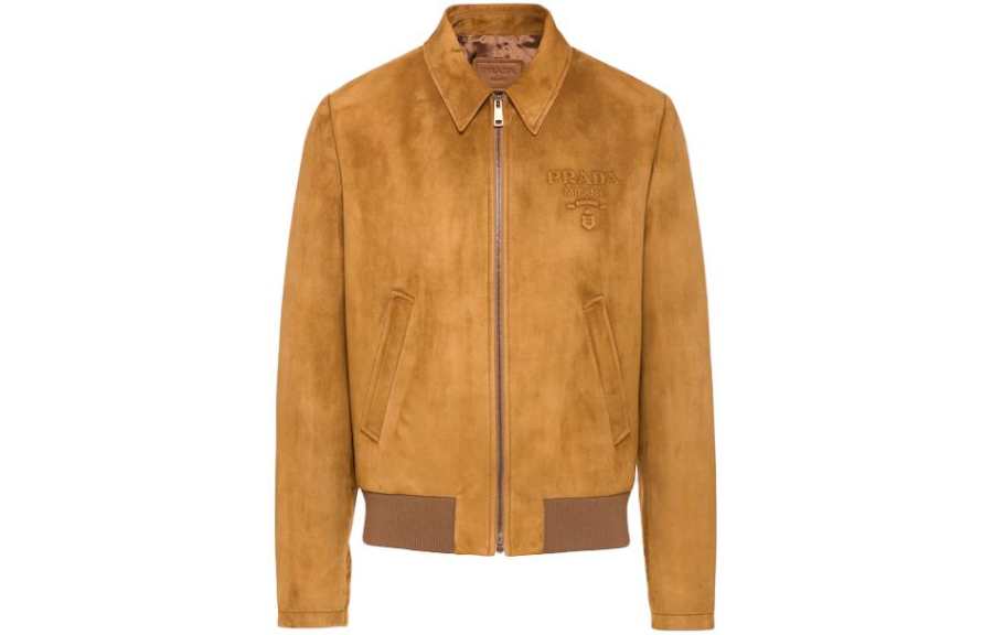 PRADA PRADA Leather Jackets Men's Brown Pointed Collar Moderate