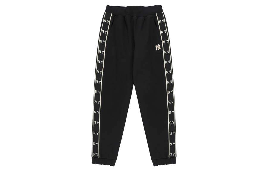 MLB New York Yankees Vintage Patchwork Side Label Logo Embroidery Fleece Lined Knitted Sweatpants Unisex Black