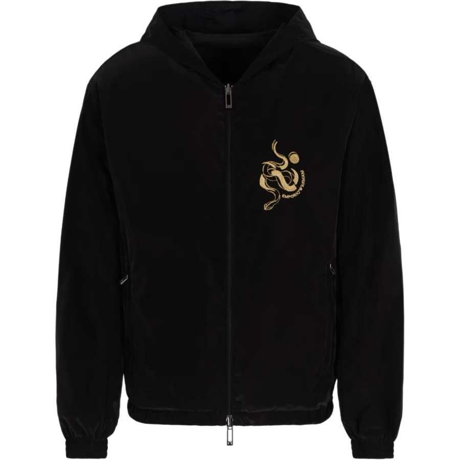 EMPORIO ARMANI Reversible Hooded Blouson In Shiny Nylon With Embroidery
