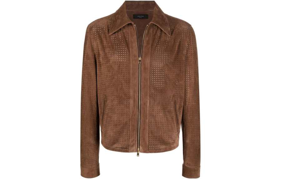 AMIRI AMIRI Leather Jackets Men's Dark Brown Lapel Moderate