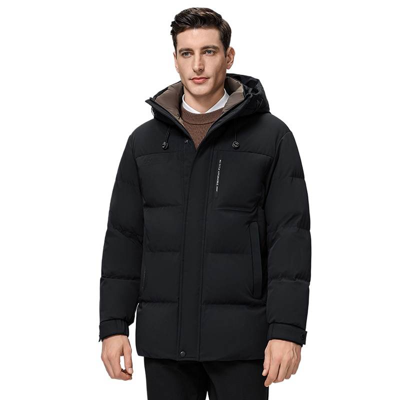 YALU Down Jackets Men's Black Hooded Thickened