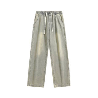 WARNING LIGHT Jeans Men's Thickened And Fleece Lined Straight Fit Pants