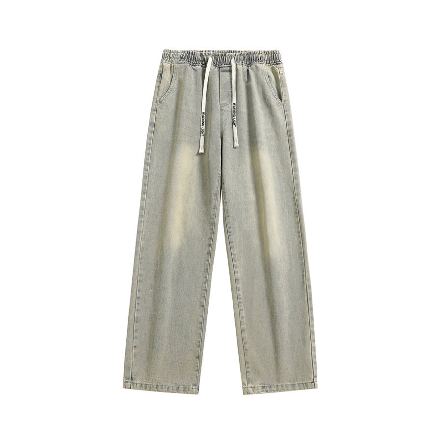 WARNING LIGHT Jeans Men's Thickened And Fleece Lined Straight Fit Pants