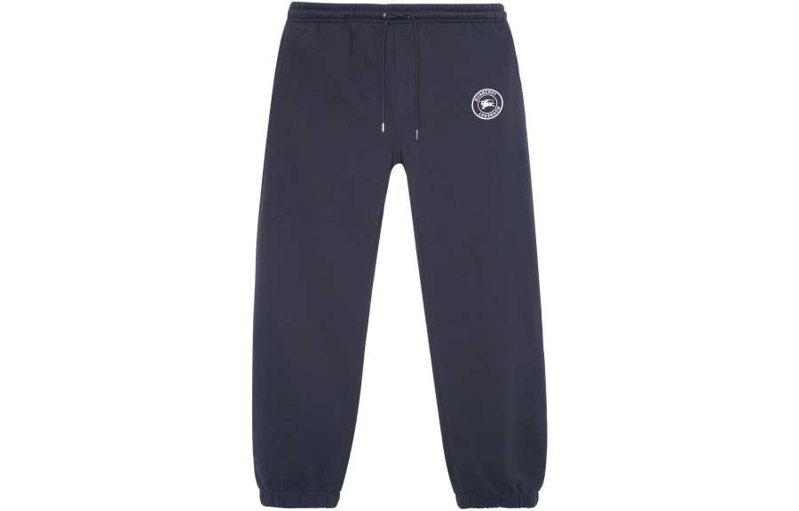 Burberry FW18 War Horse Logo Embroidery Fleece Lined Elastic Cuff Knitted Sweatpants Men's Dark Blue