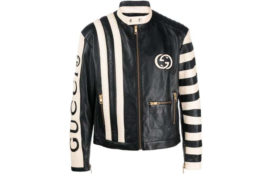 GUCCI GUCCI Leather Jacket Men's Black White
