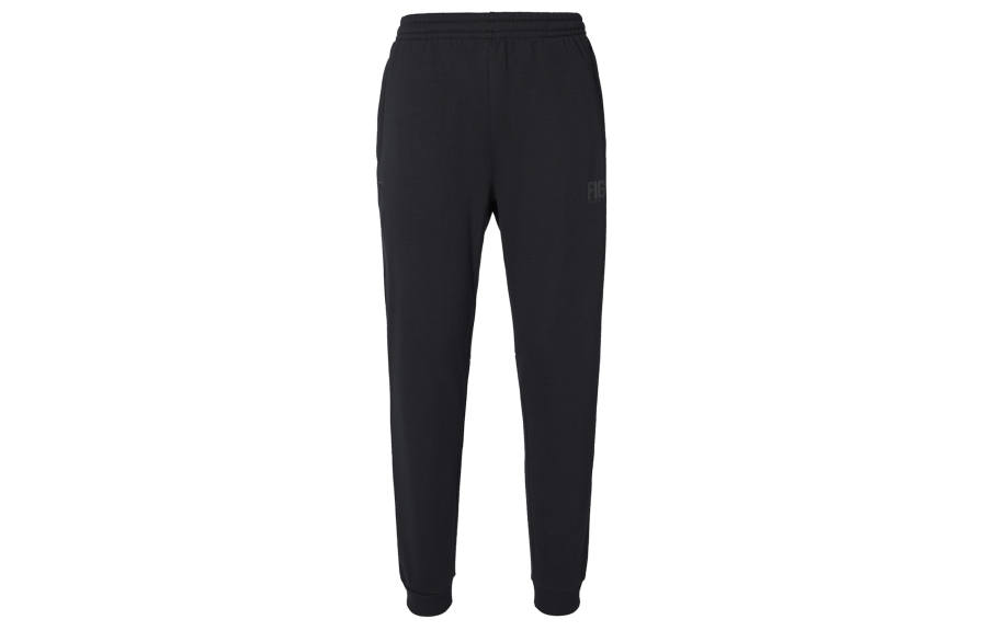 Anta Collection, Solid Color Letter Print Fleece Lined Elastic Cuff Knitted Sweatpants Men's Black