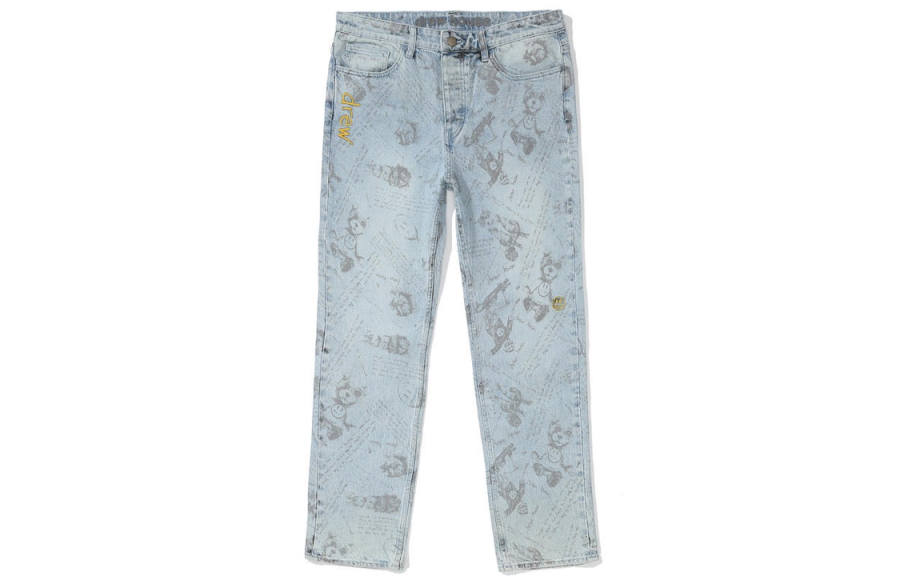 Drew house Letter Logo Series Jeans Unisex Vintage Denim Moderate Tapered Pants