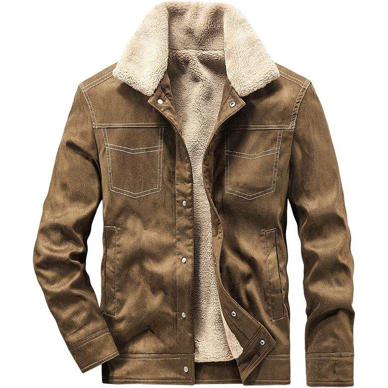 JEEP SPIRIT Thickened And Fleece Lined Thermal American Denim Jacket Leather Feel Jacket Puffer Jacket Unisex