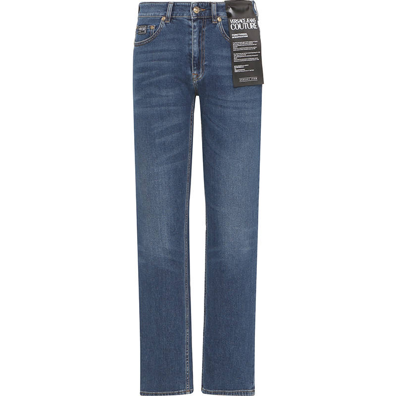 VERSACE JEANS COUTURE FW22 Logo Print Jeans Men's Blue