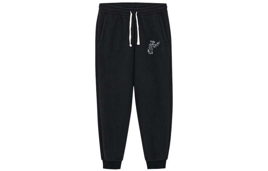 New Era Solid Color Fleece Lined Elastic Cuff Casual Pants Unisex Black