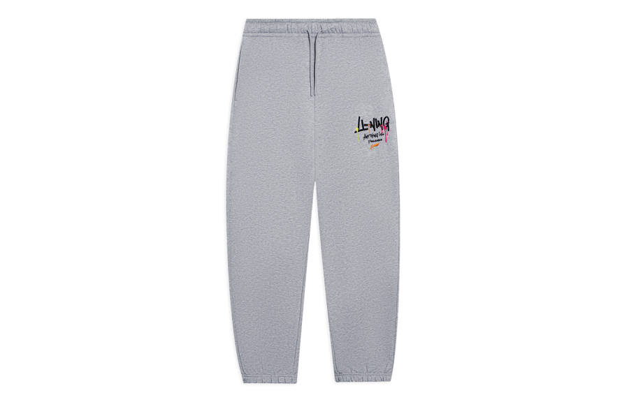 Li-Ning Li Ning Sports Life Collection Letter Print Fleece Lined Thermal Knitted Sweatpants Men's Heather Gray