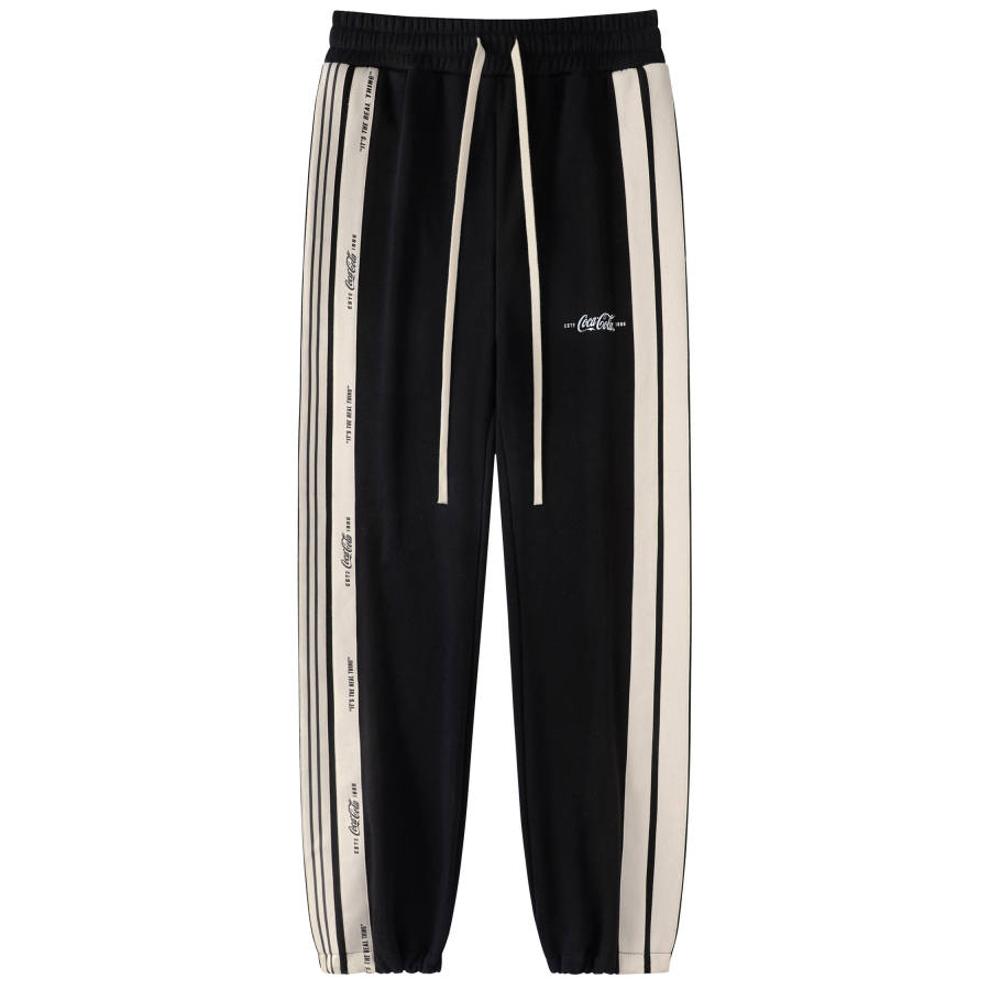 Coca-Cola Coca Cola Asymmetrical Stripes Patchwork Letter Print Casual Elastic Cuff Fleece Lined Knitted Sweatpants Unisex