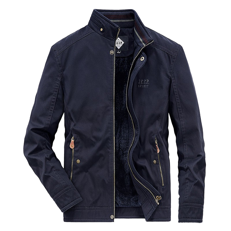 JEEP SPIRIT Fleece Lined Washed Workwear Versatile Casual Loose Fit Plus Size Extra Large Stand Collar Long Sleeved