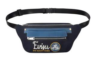 EVISU Embroidery Panel Denim Crossbody Bag Men's Blue