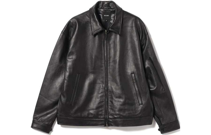 Beams Beams Leather Jackets Unisex Black Lapel Moderate