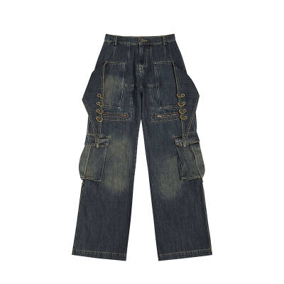 DND4DES Jeans Unisex Navy Blue Moderate Straight Fit Pants