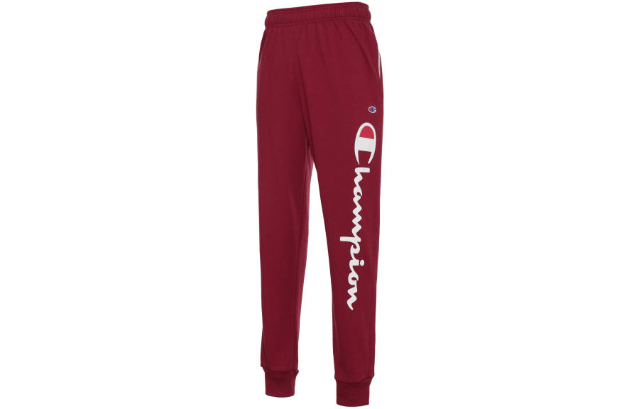 Champion Flocked Script Print Cuffed Sports Casual Pants US Version Unisex Cherry Red