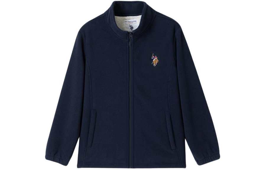 U.S. POLO ASSN. Solid Color Stand Collar Thickened And Fleece Lined Loose Fit Jackets & Coats Men's