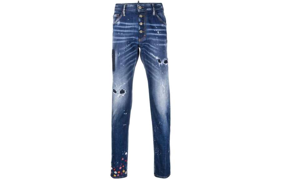 DSQUARED 2 DSQUARED 2 Floral Embroidered Distressed Slim Fit Jeans