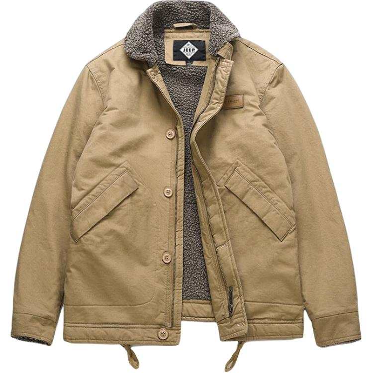 JEEP SPIRIT Solid Color Thickened And Fleece Lined Thermal Sherpa Pilot Puffer Jacket Men's
