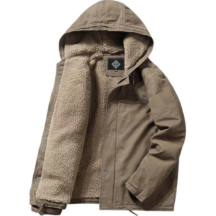 JEEP SPIRIT Thickened And Fleece Lined Hooded Brand Logo Pattern Outdoor Thermal Jacket Puffer Jacket Men's