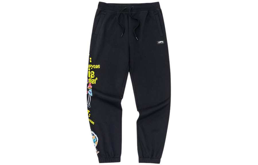 ANTA Anta Solid Color Printed Pattern Lace Up Fleece Lined Sweatpants Unisex Black