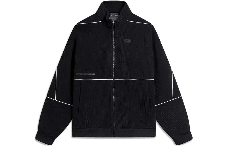 Li-Ning Li Ning Sports Life Collection Multicolor Zippers Stand Collar Fleece Lined Thermal Jackets & Coats Men's Black