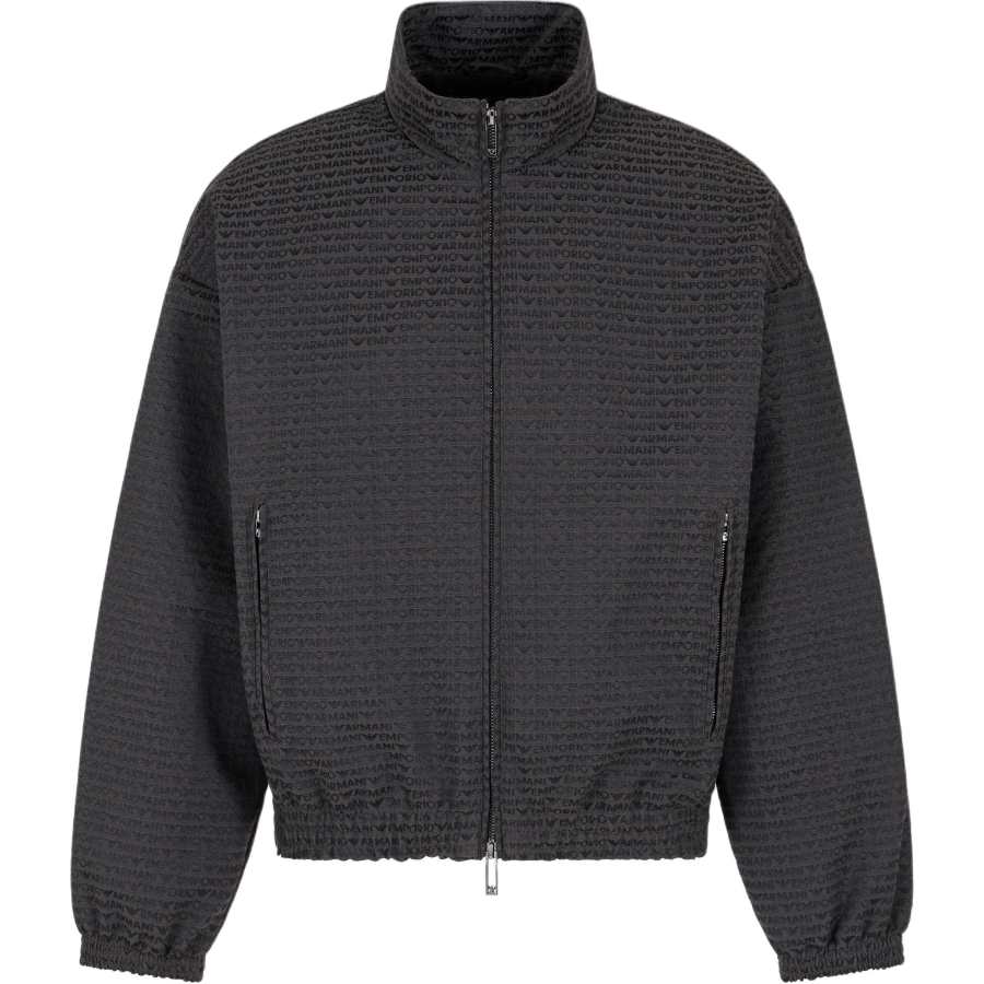 EMPORIO ARMANI Full Zip Blouson In All over Jacquard Lettering Fabric
