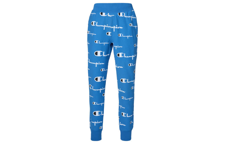 Champion All Over Print Logo Sweatpants With Fleece Lining Knitted Sweatpants Unisex Light Blue